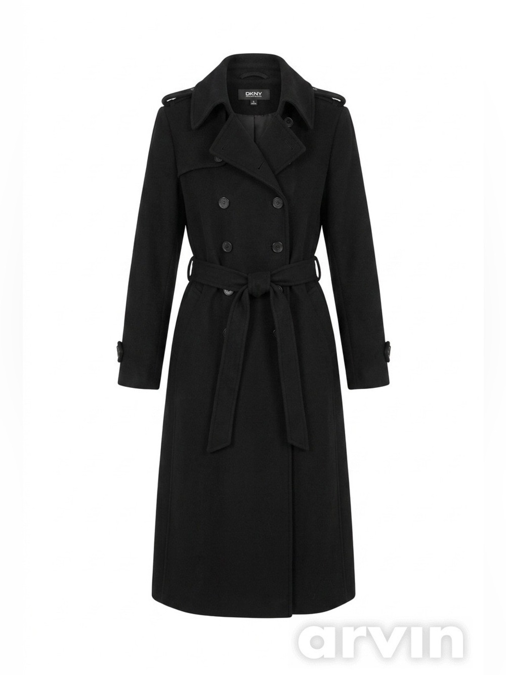 DKNY Double-Breasted Long Wool-Blend Military Trench Coat - Size 6
